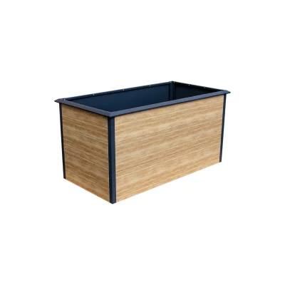 EMMI Metall-Hochbeet Holzdekor150 x 75 x 77 cm, Stahl verz. pulverbesch.mit Schneckenschutzkante
