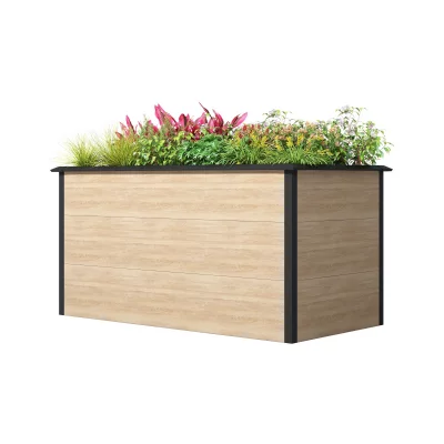 EMMI Metall-Hochbeet Holzdekor150 x 75 x 77 cm, Stahl verz. pulverbesch.mit Schneckenschutzkante