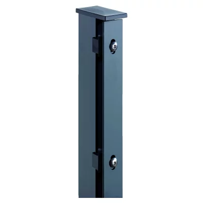 JERRY Eck-Zaunpfosten RAL 7016 anthrazitfür 1830 mm Zaun, RR60/40 x 2400 mmmit Flacheisenleiste