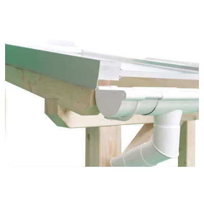 KATTO-Terrassenüberdachung5085 x 5000 mm, Leimholzbausatz mitHeatbloc16 weiß, Zub. pressbl., Rinne PVC-grau
