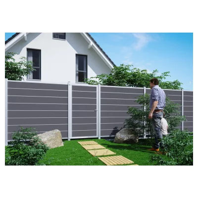 GOTLAND-Serie WPC-SteckzaunsystemZaunset für ein Zaunfeld 180 x 175 cmSchiefergrau / SILBER, kartonverpackt