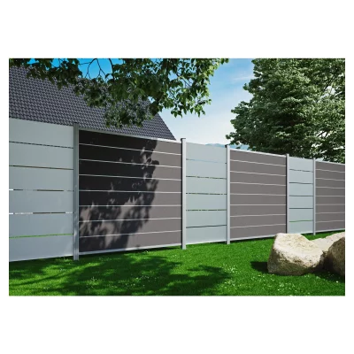 GOTLAND-Serie WPC-SteckzaunsystemZaunset für ein Zaunfeld 180 x 175 cmSchiefergrau / SILBER, kartonverpackt