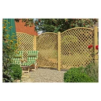 Bogen-Rankzaun-Serie 180 x 180/160 cm
MW 6 x 6 cm, Rahmen 45/45 mm, kdi grün
Leisten 12 x 30 mm, genagelt